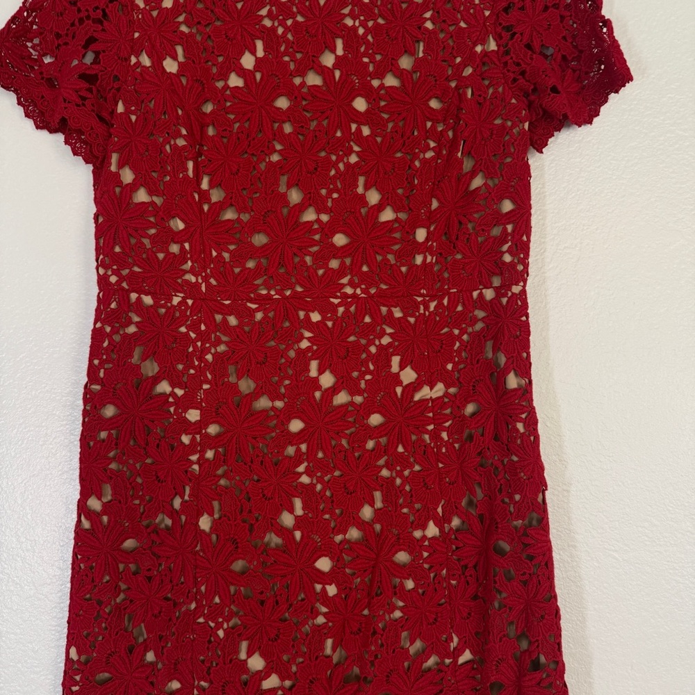 Talbots Red Lace Sheath Dress Women’s Size 4 Elegant Midi Cocktail Dress - Picture 5 of 8